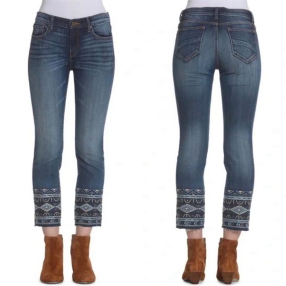 DRIFTWOOD Colette Beaded Embroidered Straight Crop Jeans Blue 29 - Picture 2 of 14